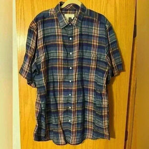 The Territory Ahead Linen Short Sleeve Plaid Button Down XLT